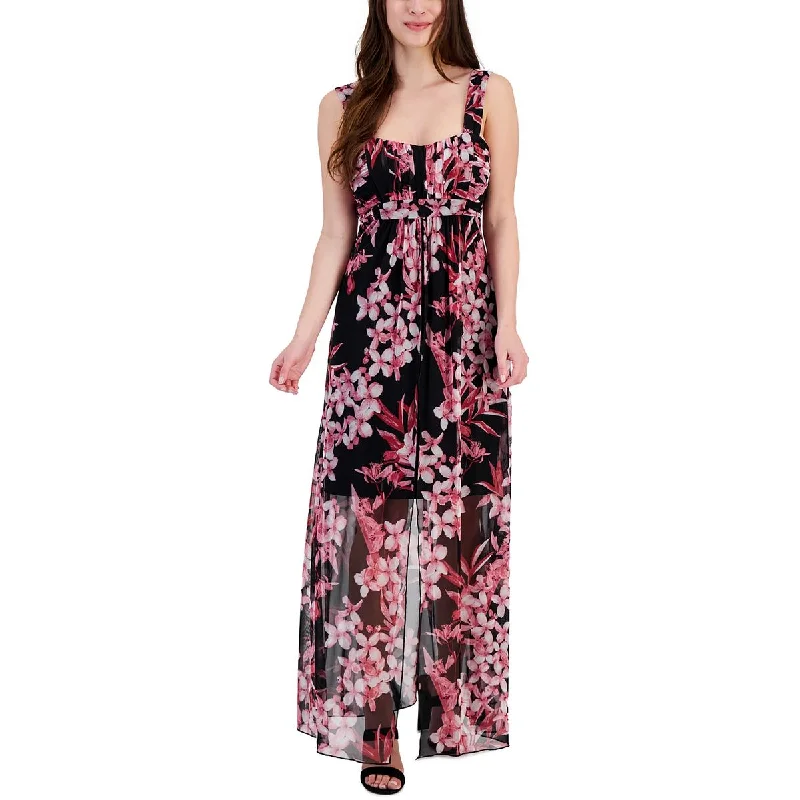 Connected Apparel Womens Floral Print Mesh Maxi Dress Stylish Boho Chic Maxi Dress