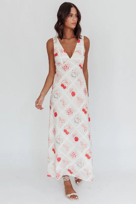 Coucou V-Neckline Maxi Dress Print Beige Comfortable T-Shirt Maxi Dress
