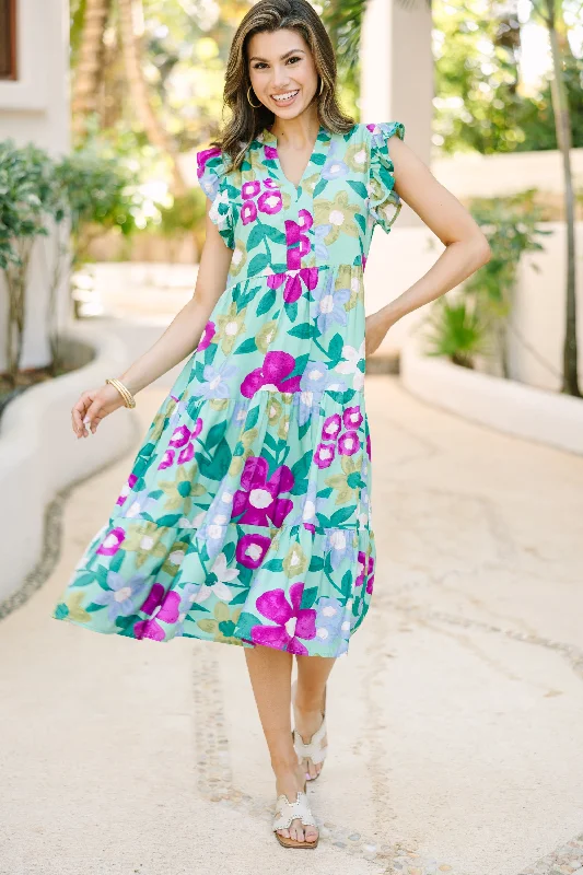 Created Beauty Sage Green Floral Midi Dress Stylish Wraparound Midi Dress