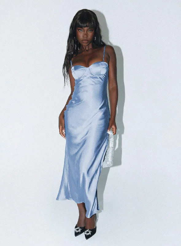 Creewood Maxi Dress Blue Trendy Floral Print Maxi Dress