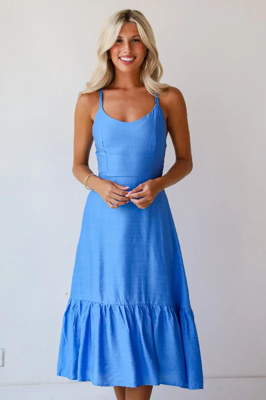 FINAL SALE - Cutest Spirit Blue Midi Dress Stylish Midi Dress with Cuffs