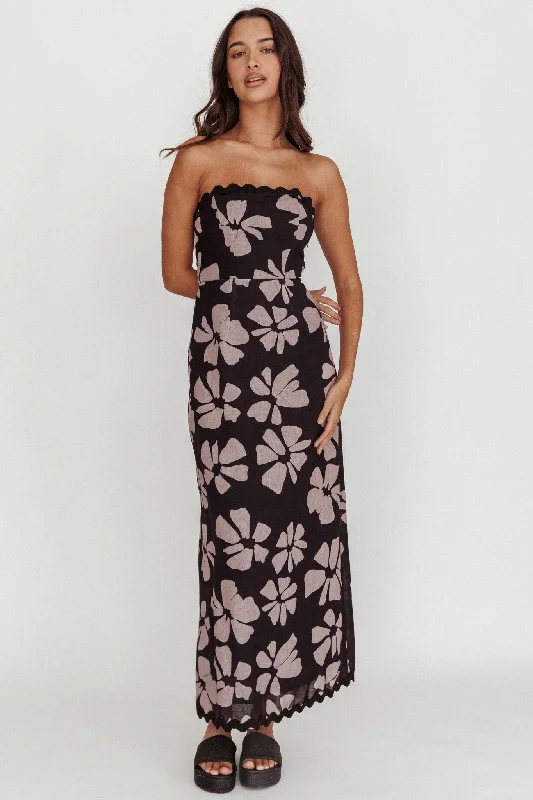 Cypress Floral Strapless Maxi Dress Black Trendy Satin Maxi Dress