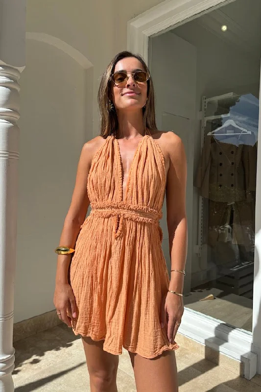 Lefkothea Mini Dress Apricot Fashionable Denim Mini Dress