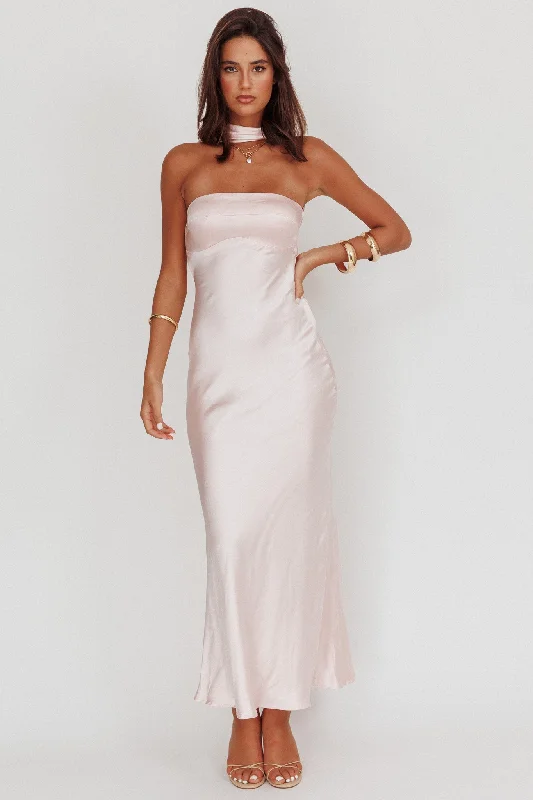 Damsel Reverse Halter Maxi Dress Blush Stylish Long Sleeve Maxi Dress