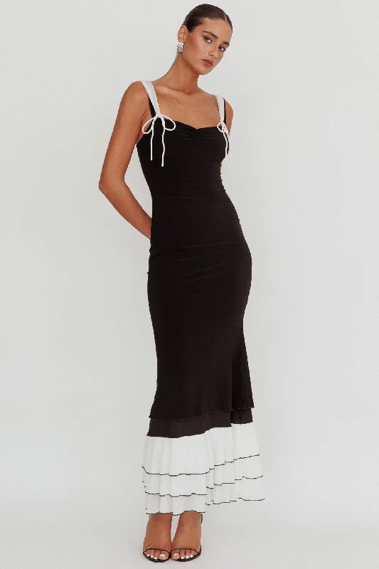 Daydreamers Ruffle Maxi Dress Black Stylish Pleated A-Line Maxi Dress