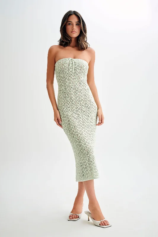 Delia Strapless Knit Midi Dress - Pastel Green Fashionable Wide Leg Midi Dress