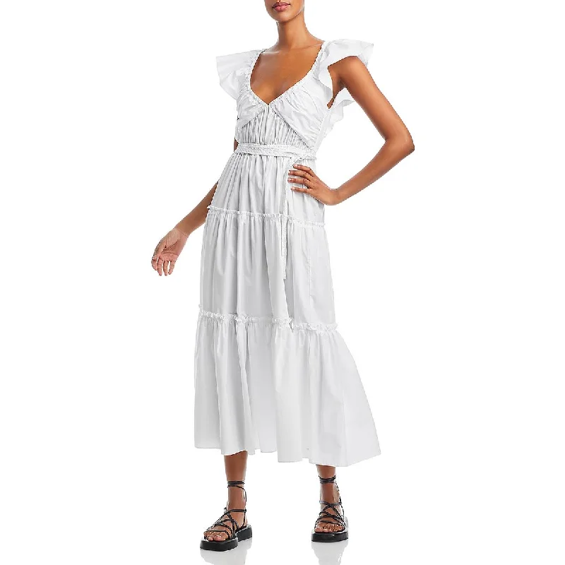 Derek Lam 10 Crosby Womens Anastasia Cotton Long Maxi Dress Elegant Pleated Maxi Dress