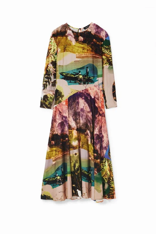 Desigual Paradise Lacroix Maxi Dress Designed by M. Christian Lacroix Elegant Silk Maxi Dress