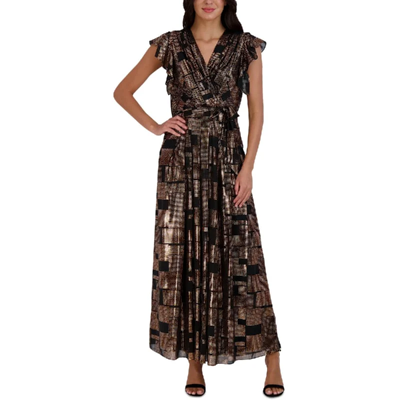 Donna Ricco Womens Metallic Long Maxi Dress Fashionable Open-Back Maxi Dress