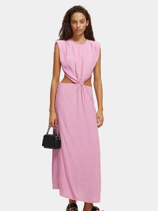 Draped structured shoulder midi dress Fashionable One-Shoulder Midi Dress