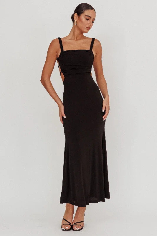 Dream Crush Lace-Up Back Maxi Dress Black Comfortable Bohemian Maxi Dress