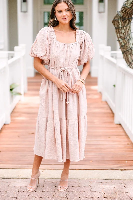 Dream Of Love Mauve Pink Gauze Midi Dress Stylish Satin Midi Dress