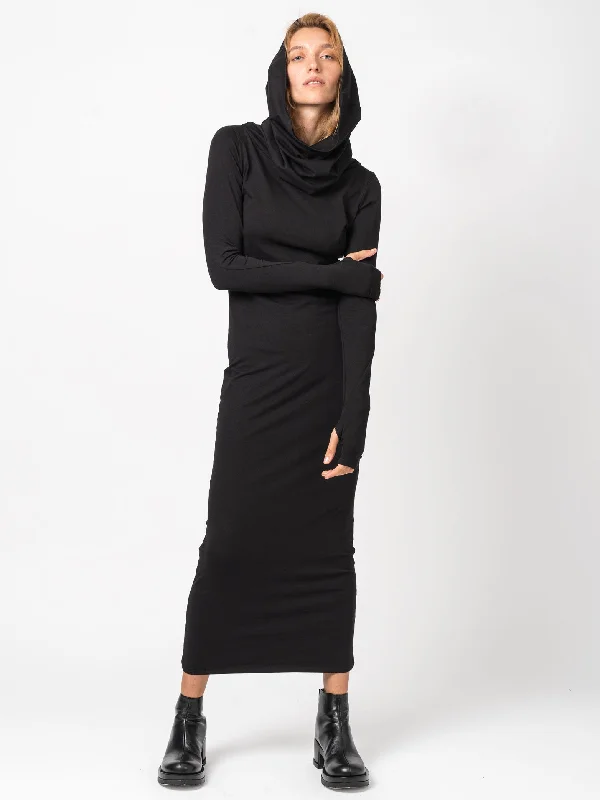 Hooded Midi Dress Fashionable Pleated Midi Dress