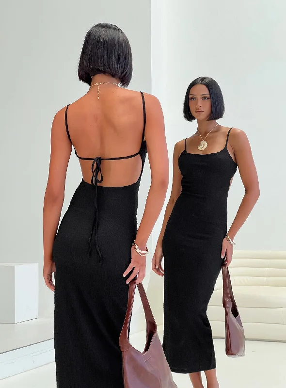 Elestria Maxi Dress Black Comfortable Maxi Dress with Sleeves