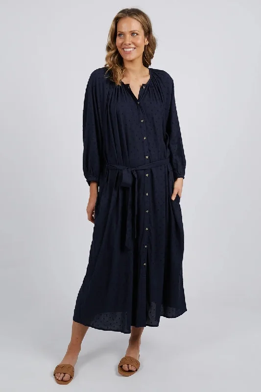 Elm - Orla Midi Dress - Navy Cozy Midi Dress with Pockets