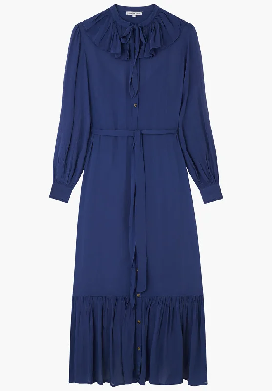 Eloise Tiered Hem Midi Dress In Blue Elegant Floral Midi Dress