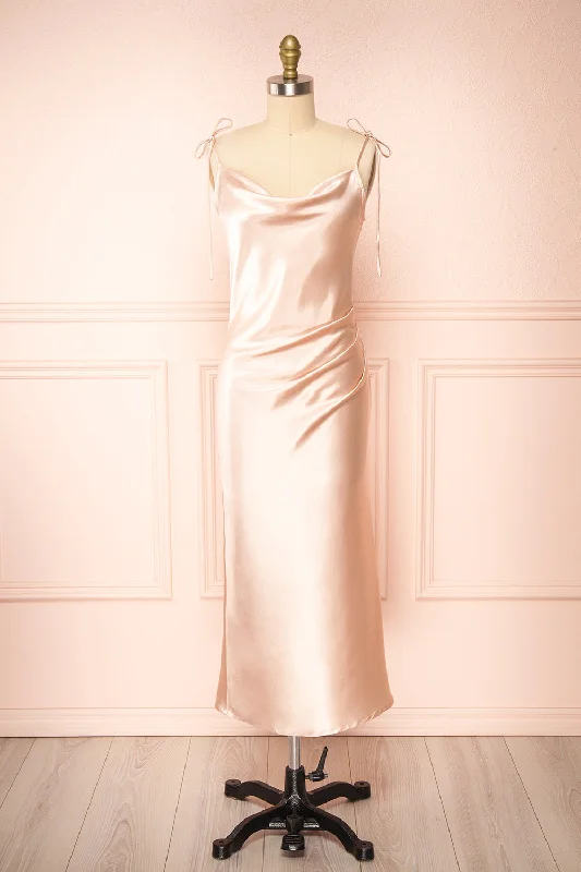 Elyse Blush | Cowl Neck Midi Dress Comfortable Denim Midi Dress