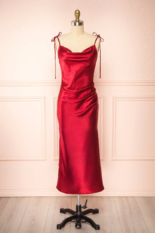 Elyse Burgundy | Cowl Neck Midi Dress Stylish Animal Print Midi Dress