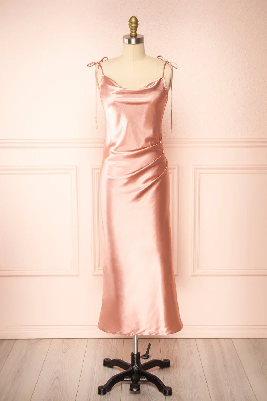 Elyse Pink | Cowl Neck Midi Dress Stylish Button-Up Midi Dress
