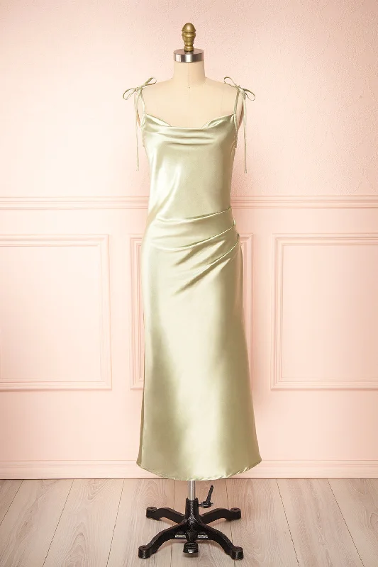 Elyse Sage | Cowl Neck Midi Dress Stylish Striped Midi Dress