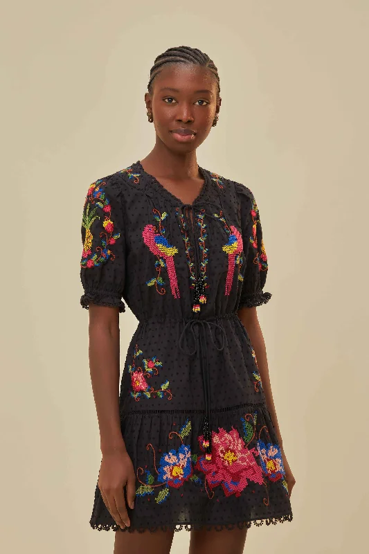 Black Embroidered Mini Dress Chic Sleeveless Mini Dress