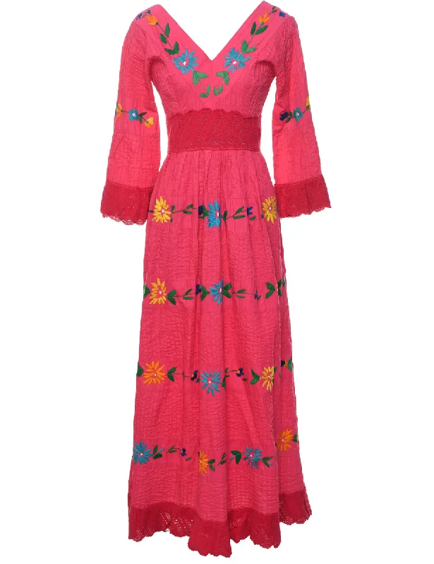 Embroidered Floral Pattern Maxi Dress - S Fashionable Maxi Dress with Fringe