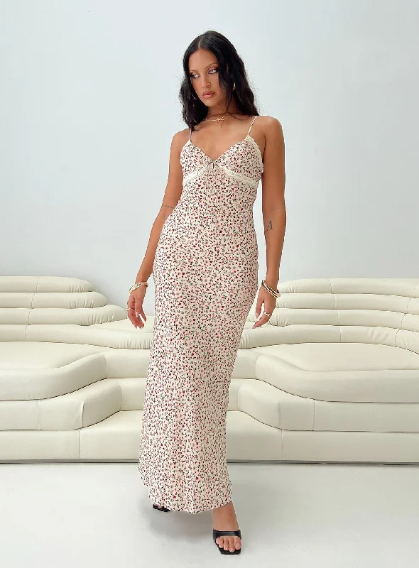 Emily Bias Cut Maxi Dress Floral Fashionable Sheer Maxi Dress
