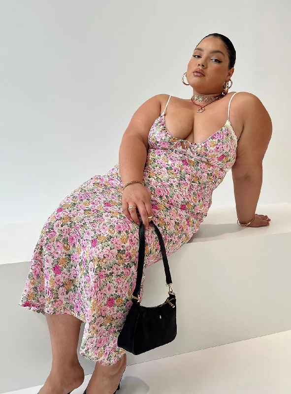 Emily Maxi Dress Pink Floral Curve Cozy Knit Maxi Dress