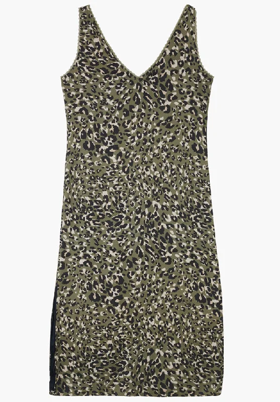 Estee Sleeveless Khaki Cat Print Midi Dress In Green Fashionable Polka Dot Midi Dress Estee Sleeveless Khaki Cat Print Midi Dress In Green Fashionable Polka Dot Midi Dress