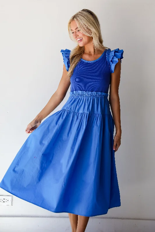 FINAL SALE - Exceedingly Dreamy Blue Contrast Ruffle Midi Dress Elegant Pleated Sleeve Midi Dress FINAL SALE - Exceedingly Dreamy Blue Contrast Ruffle Midi Dress Elegant Pleated Sleeve Midi Dress