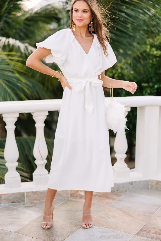 Face The Sun White Ruffled Midi Dress Stylish Halter Neck Midi Dress