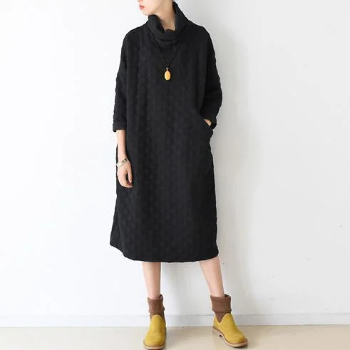 Fall linen caftan gown cotton dresses black plus size turtleneck maxi dress Elegant Silk Maxi Dress