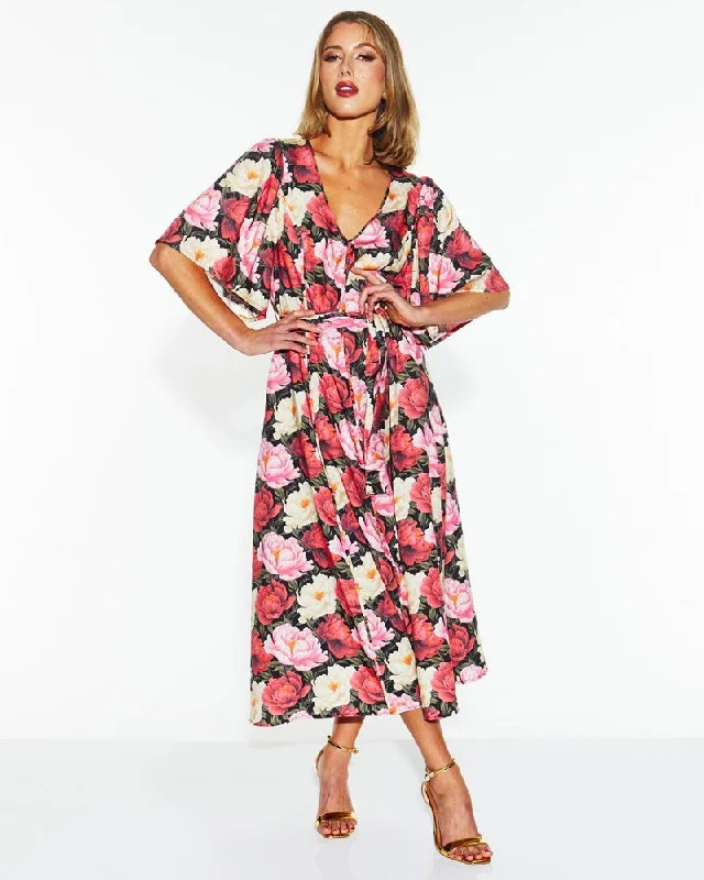 Fate + Becker Lyrical Midi Dress - Oscar Floral Trendy Smocked Waist Midi Dress