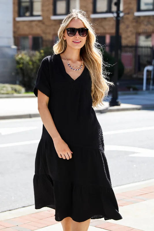 FINAL SALE - Feeling My Best Linen Midi Dress Trendy Off-Shoulder Ruffle Midi Dress