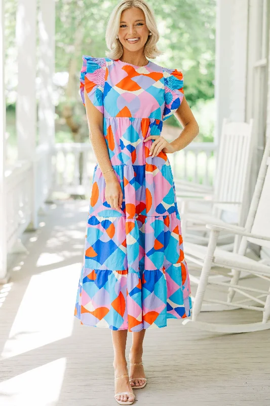 Feeling Your Best Pink Abstract Midi Dress Cozy Knit Midi Dress