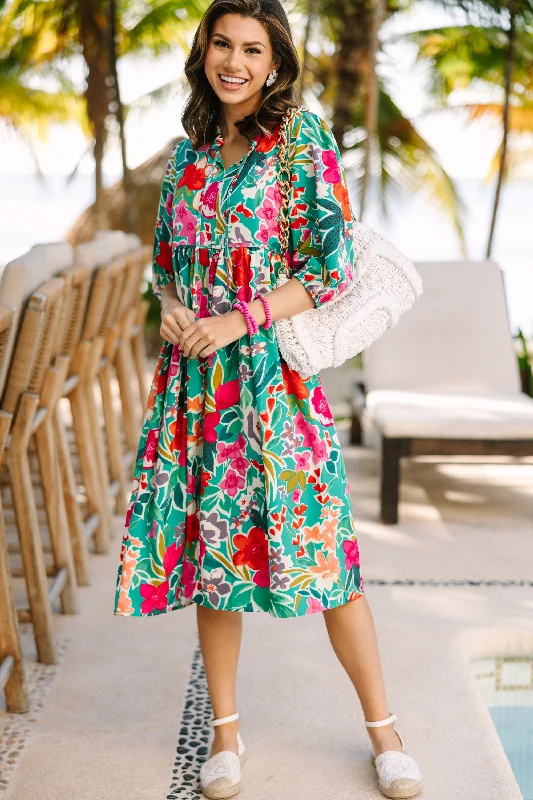 Feels Right Green Floral Midi Dress Fashionable Casual Midi Dress