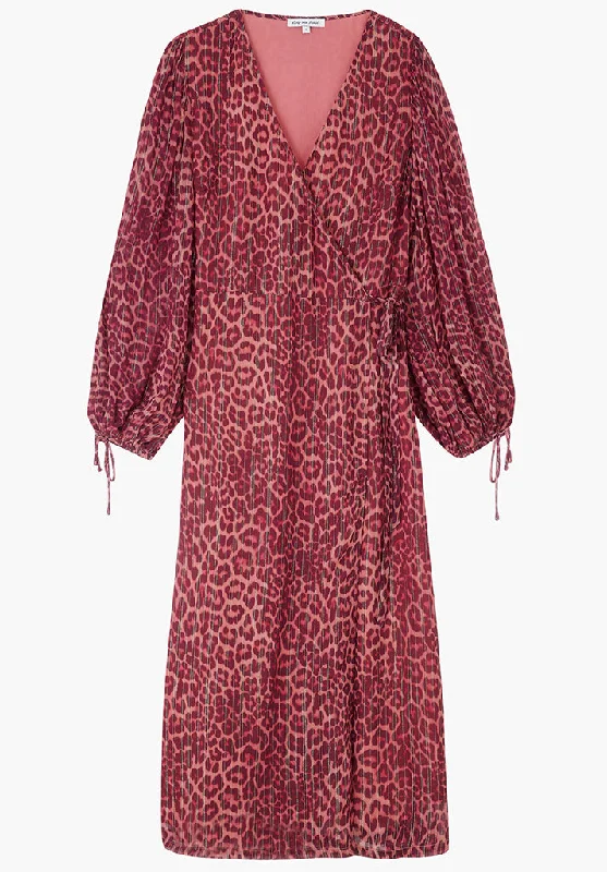 Fifi Wrap Leopard Print Midi Dress In Burgundy Chic Bohemian Midi Dress