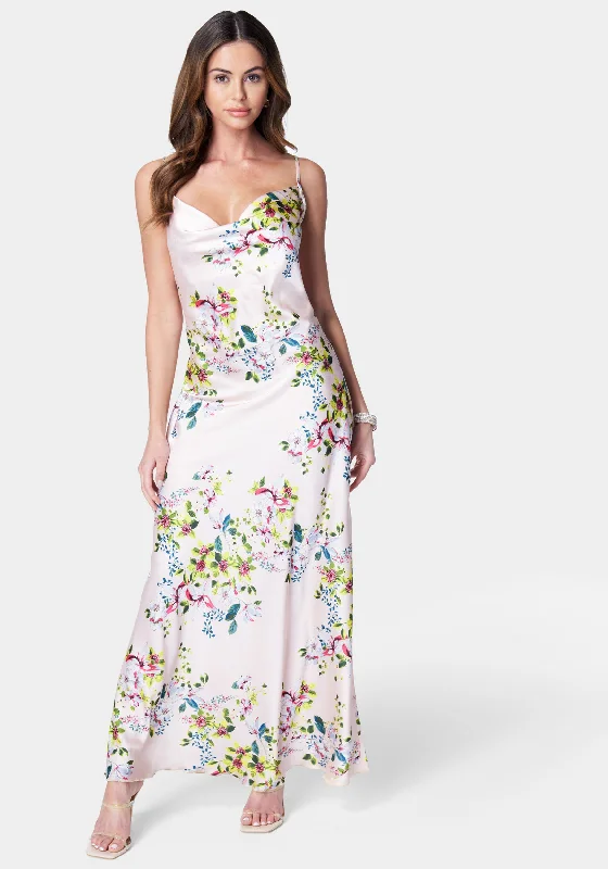 Floral Cowl Neck Maxi Dress Stylish Off-Shoulder Maxi Dress