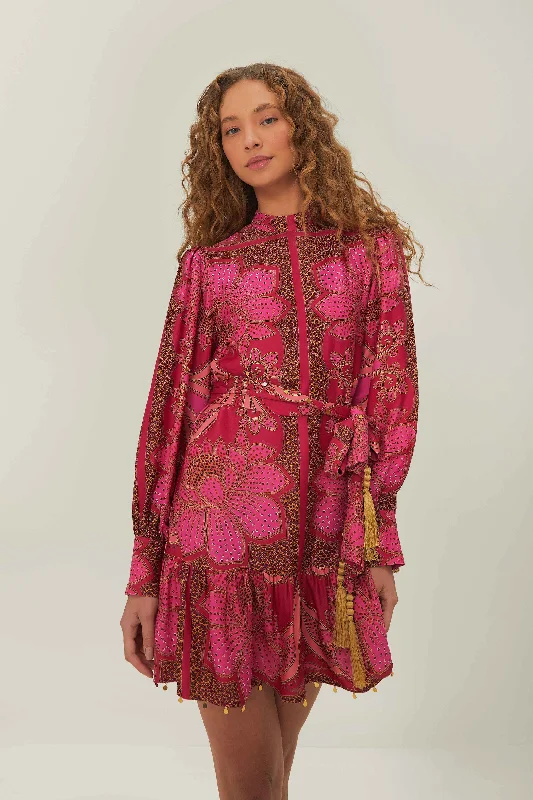 Pink Floral Glam Scarf LENZING™ ECOVERO™ Mini Dress Elegant Satin Mini Dress