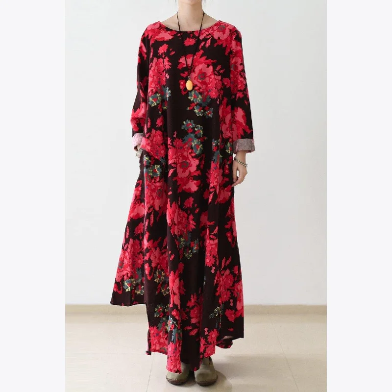 Floral oversized linen maxi dress fall cotton dresses Elegant Floral Maxi Dress