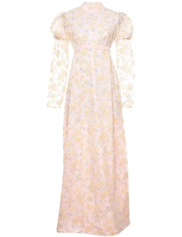 Floral Print 1970s Sheer Pastel Maxi Dress - M Classic Strapless Maxi Dress