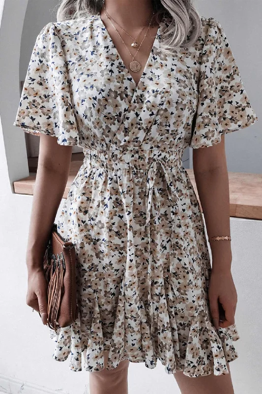 Floral Print Chiffon Mini Dress Comfortable Casual Mini Dress