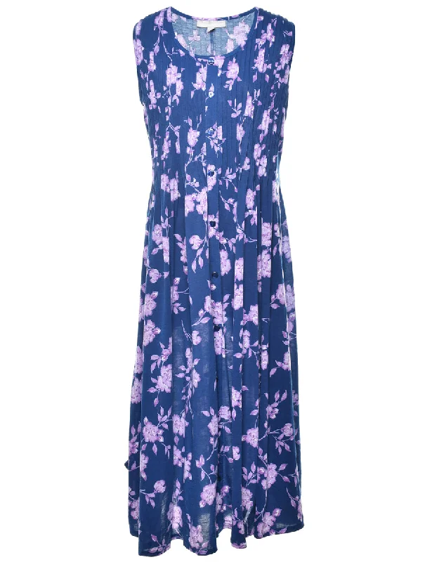 Floral Print Maxi Dress - M Chic Button-Up Maxi Dress