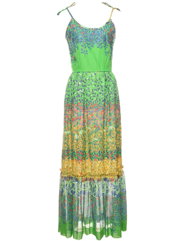 Floral Print Multi-Colour 1970s Maxi Dress - XS Elegant Maxi Dress with Pockets