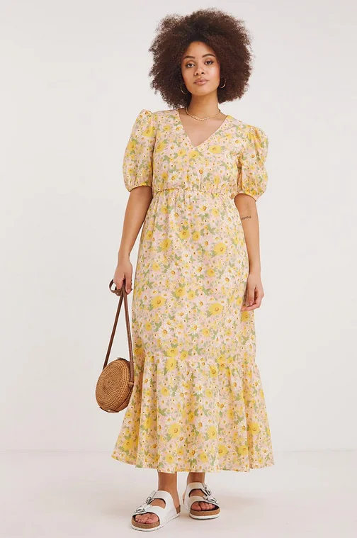 Floral yellow maxi dress uk 14 Cozy Maxi Dress with Slit