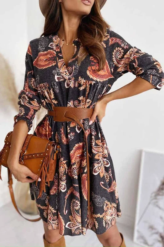 Florcoo Loose Digital Print Half Sleeves Mini Dress Fashionable Denim Mini Dress