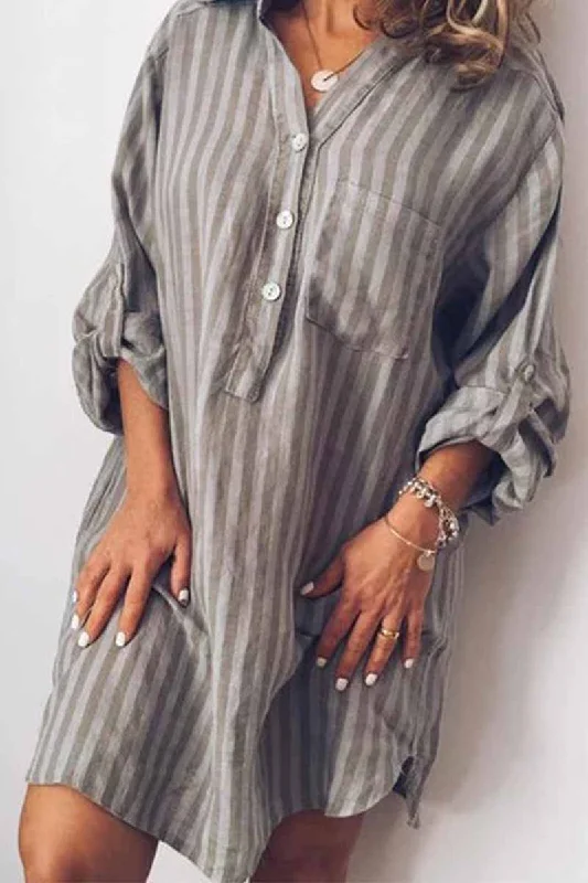 Florcoo Printed Striped Long Shirt Mini Dress(6 colors) Elegant Lace Mini Dress