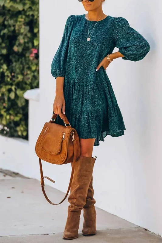 Florcoo Printed Slit Foam Sleeves Mini Dress Elegant Satin Lace Mini Dress
