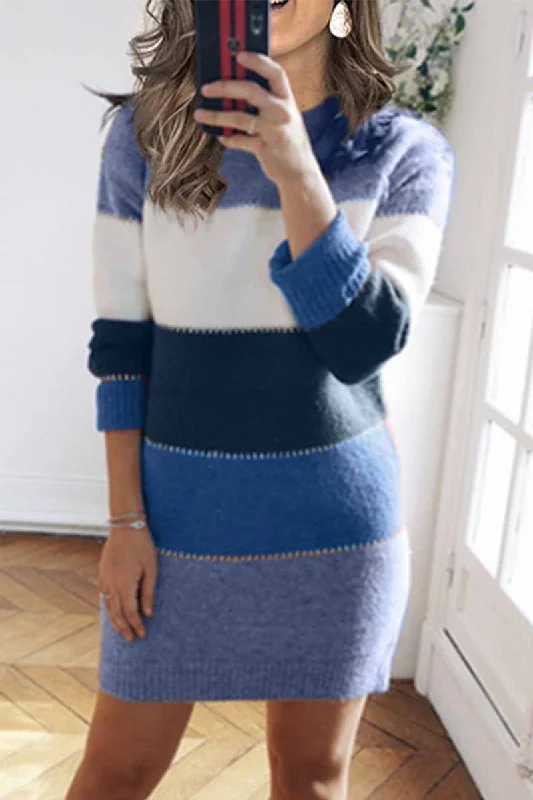 Florcoo Splicing Casual Contrast Mini Dress(3 colors) Trendy Wraparound Mini Dress