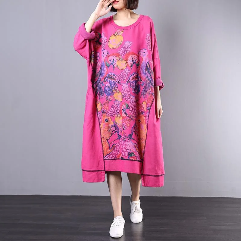 French asymmetric cotton clothes For Women Wardrobes rose o neck prints Maxi Dress fall Trendy Satin Maxi Dress